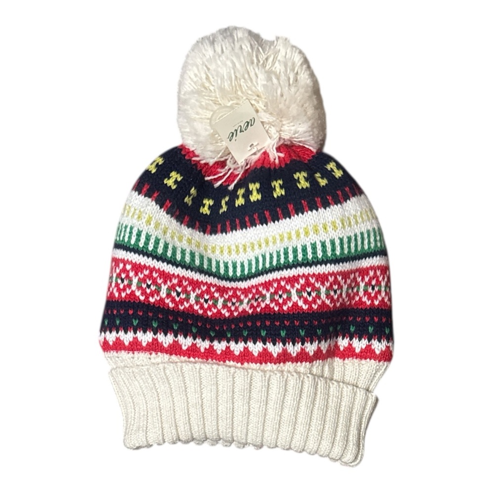 Aerie Multicolor Knit Fair Isle Pom Beanie NWT